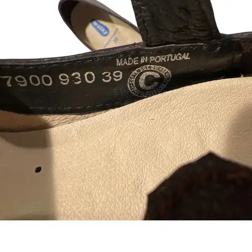 Wolky Brown Textured Leather Mary Jane Heels Size 39 US 8 Retro Twee Orthopedic