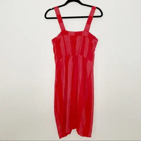 Urban Romantics linen blend red Striped Button Down midi dress