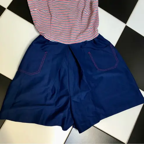 Vintage 60s 70s Romper Nautical Sailor Sleeveless Stripe Red White & Blue size M Multiple Size M