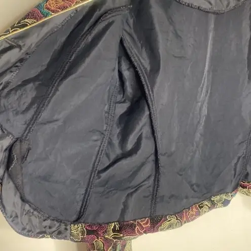 Another Thyme Vintage 90s Velvet Floral Gold Metallic Sparkle Blazer Size PM Black