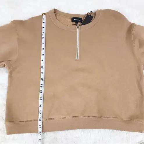 MONROW Tan Cropped Crewneck Sweatshirt Pullover Half Zip Boxy Casual Size XL New