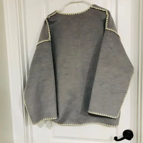 Commense Women's Contrast Trim Jacket Oversized Pockets Long Sleeve Gray Large