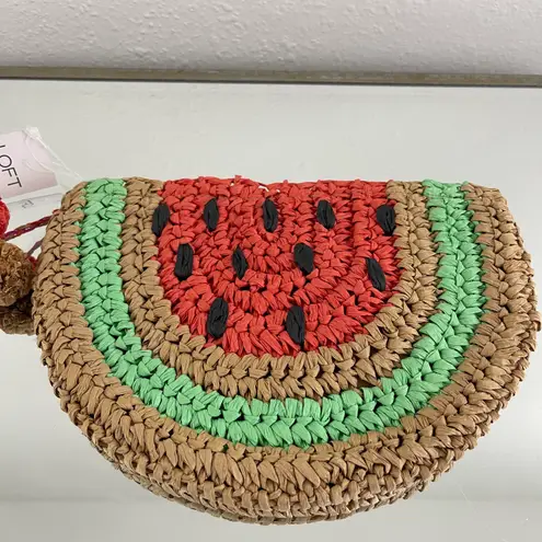 The Loft Paper Straw Wicker Summer Fruit Watermelon Pom Pom Small Wallet Pouch NEW