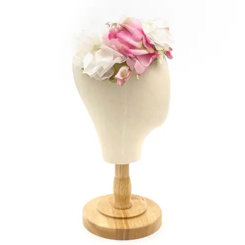 Vintage 1950s Modern Miss Pink White Floral Half Hat Headpiece Union Made USA