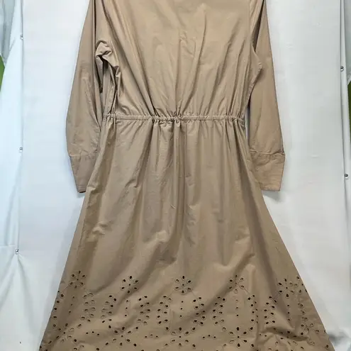 Sweet Magnolia Long Sleeve Shirt Dress W/Embroidered cut out 100% Cotton L Tan Size L