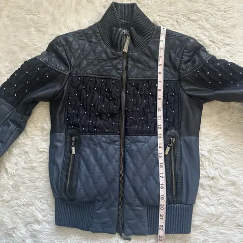 Just Cavalli Roberto Cavalli Leather Jacket Quilted Studded Zip Up IT 40 / US 4