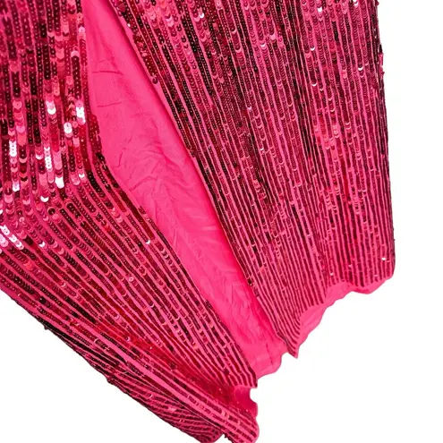 Mac Duggal NEW Sequin Embellished V Neck Sleeveless High Slit Gown Red Pink 8