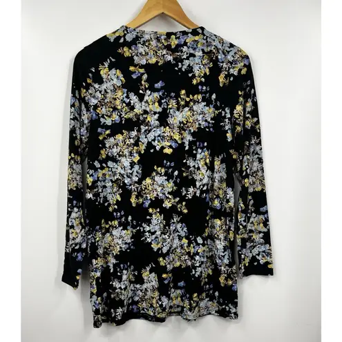 J Jill Shirt Womens Long Sleeve Floral Layered Tunic Top Black Size Small