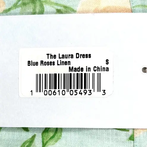 New HILL HOUSE HOME Blue Roses Linen Laura Dress Size Small Button Front Belted