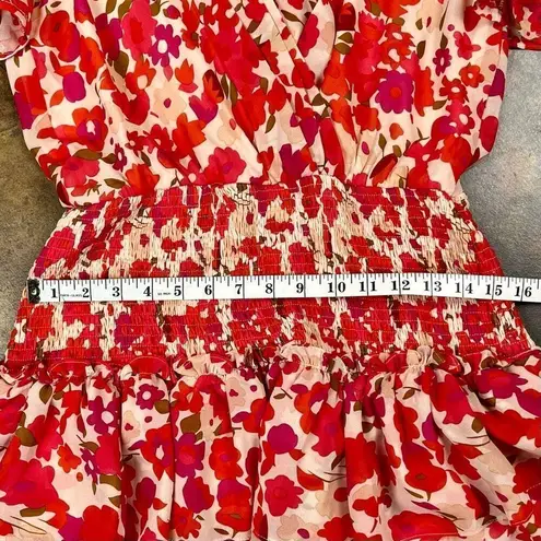 TCEC Puff Sleeve Ruffle Wrap V-neck Blouson Mini Dress Large