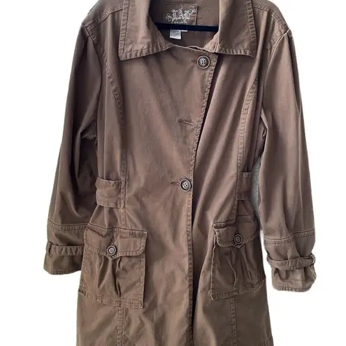 Live a Little π€ Cotton Stretch, Unlined Trench Coat/Jacket, Brown, Plus-Size 2X