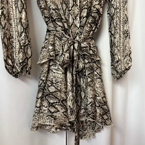 Y2K Snake Print Plunge Neckline Gray Animal Pattern Mini Dress Size Medium Tan