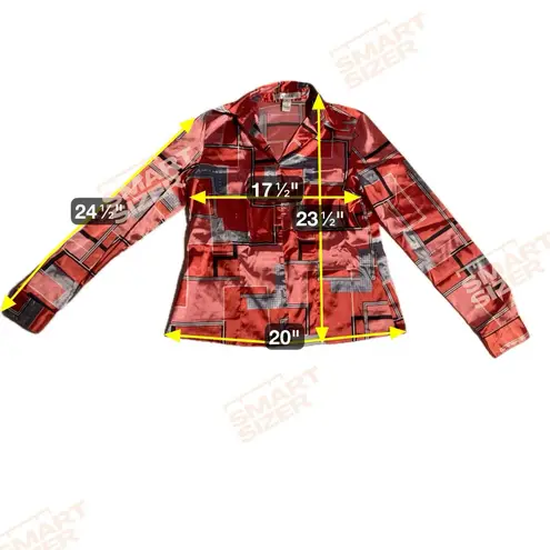 Rafaella Vintage 90s Rafael Button Front Shirt Size 8 Long Sleeve Pink Red Abstract