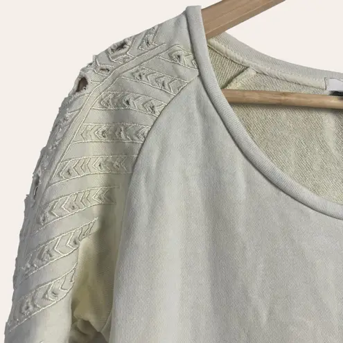 Maison Scotch & Soda Ivory Eyelet 3/4 Sleeve Pullover Crewneck Sweater Size S