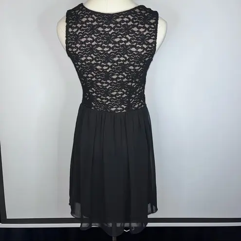 Sweet Storm Black Nude Mesh Lace Cutout Short A-Line Mini Dress Juniors Medium