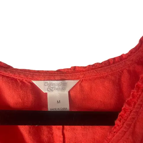 Christopher & Banks Y2k Red Orange Linen Feminine Babydoll Top
