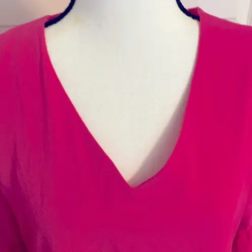 Belongsci| Magenta pink lined dress with ruffled 3/4 sleeve Size M
