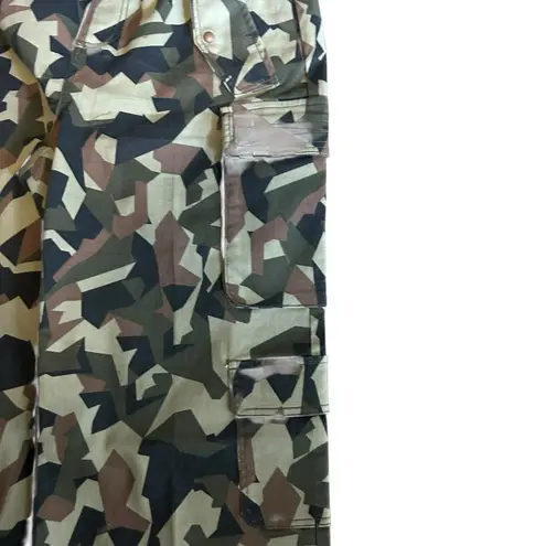 IT'S Camo Cargo Pants 14W Wide Leg Tie Ankle Pockets Green Black Brown