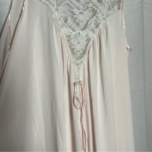 Vintage Lucie Ann 1970’s Light Pale Pink & Lace Flower Nightgown Dress Size L