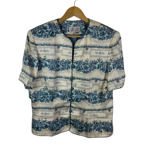 Adrianna Papell VTG 100% Silk Floral Jacket Size 14 Button Front Elegant Formal