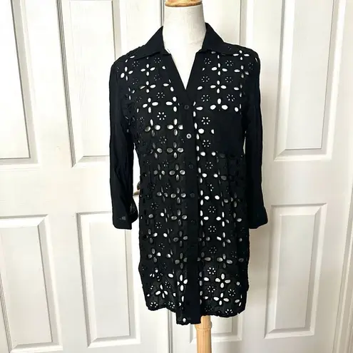 August Silk black long sleeved cut out shirt/dress