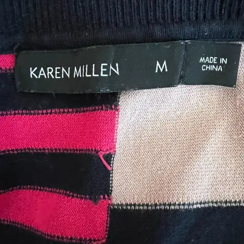 Karen Millen UK Pink Black Cream Grey Colorblock Wide Sleeve Blouse Women's Med