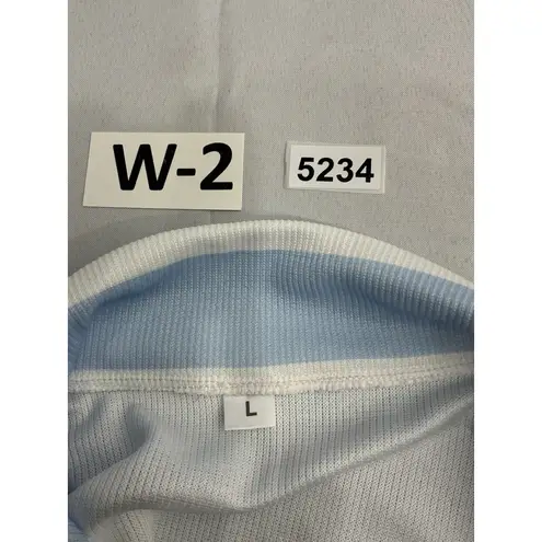 Womans Pullover Sweatshirt Large Blue White 1/4zip Long Sleeve Collar