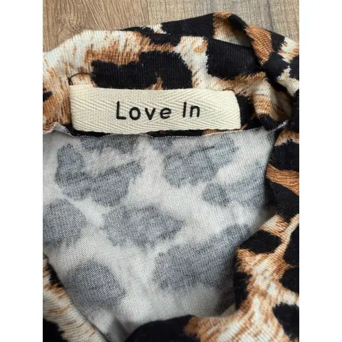 Love In Leopard Bodycon Dress L Ruched Front Long Sleeve Made in US NWOT Brown Size L