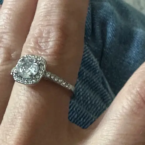 Zales White Gold Plated Silver Pave Princess Cubic Zirconia Engagement