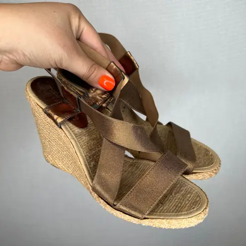 Andre Assous Espadrille Wedge Sandals Bronze Strappy Heels Made in Spain Brown Size 7