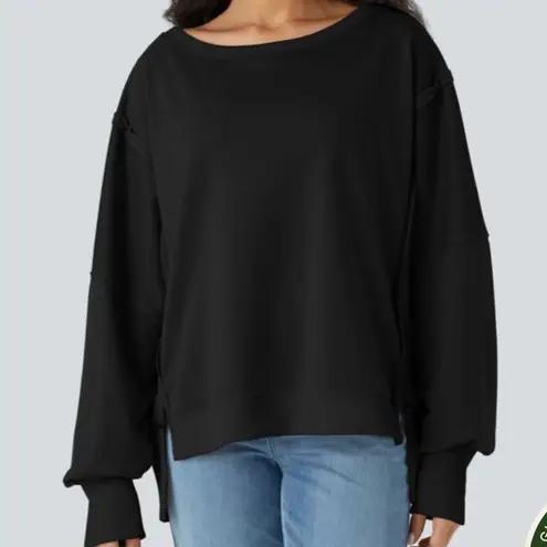 Halara Round Neck Dropped Shoulder High Low Hem Relaxed Casual Sweatshirt Large