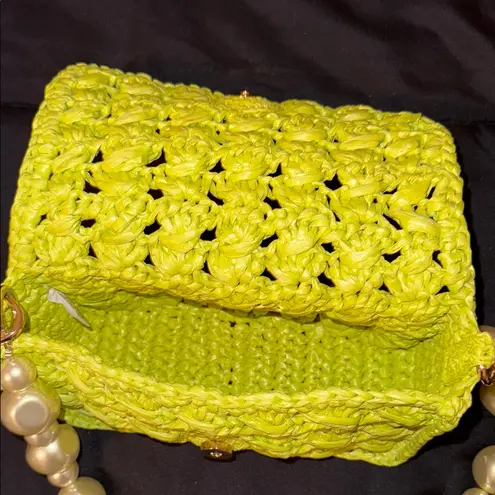 BTB Los Angeles Shiloh Green Woven Clutch/Shoulder Bag with Pearl Handle