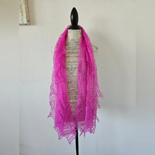 Bright Pink Orenburg Gossamer Lace Goat Down Shawl Scarf