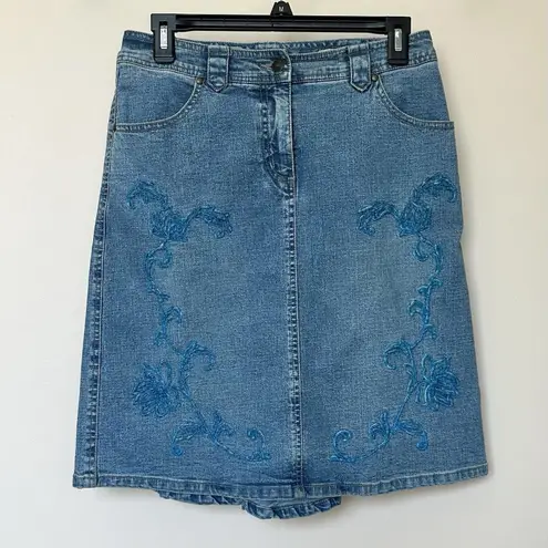 AMI Denim Skirt 6 Beaded Retro Boho Western Midi Blue