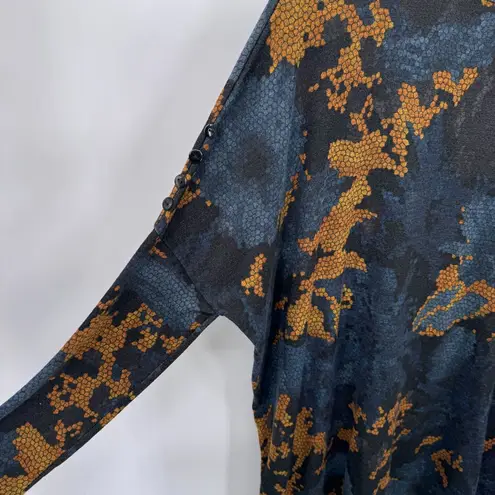 Clara Sun Woo Tunic Top Womens Small Oversized Blue Gold Floral Polyester VTG