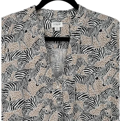 J.Crew Animal Print Novelty Zebra Leopard Long Sleeve Tiered Mini Dress Size XS Black