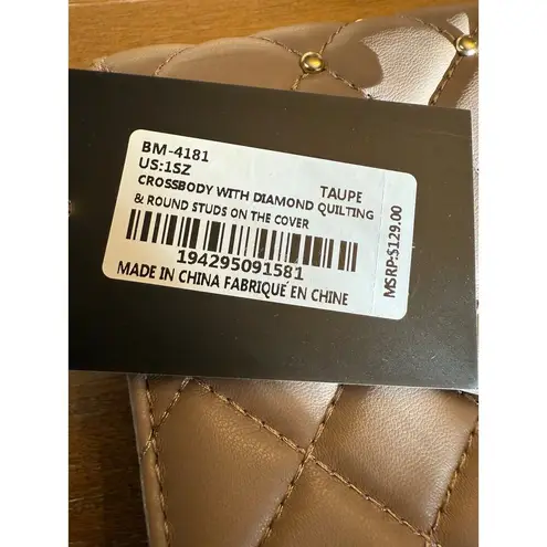 Badgley Mischka Diamond Quilt Convertible Crossbody Bag Taupe Studded Purse NWT