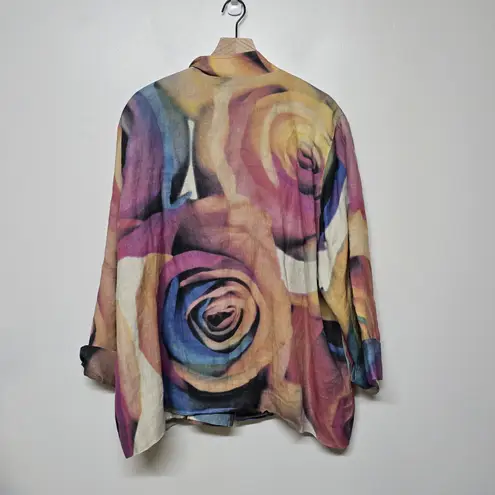 Carol Rose Caroline Rose Linen Lined Jacket Blazer Pockets w/ Tank Art Colorful Sz 3X USA