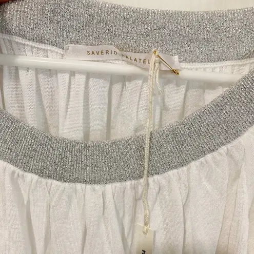 Saverio Palatella women's size 44 IT shiny lurex scoop neck long sleeve thin top White Size L