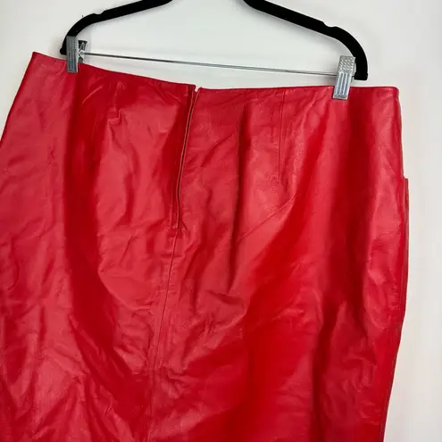 Newport News Vtg Red Leather Skirt Plus Size 20W Short Mini Pockets
