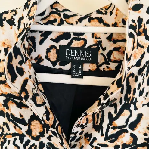 Dennis Basso Printed Twill Button Front Jacket - Leopard Print - Size S