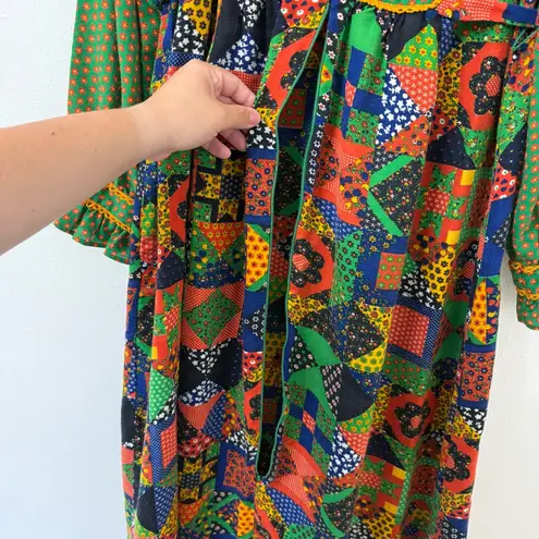 Vintage 60s Loungecraft Patchwork Maxi Dress Union Made Green Size undefined
