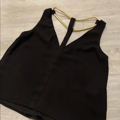 BCBGMAXAZRIA Nydia silk T strap harness Black and Gold Tank Blouse