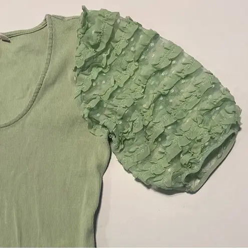 DOLAN Sheer Mesh Polka Dot Puff Ruffle