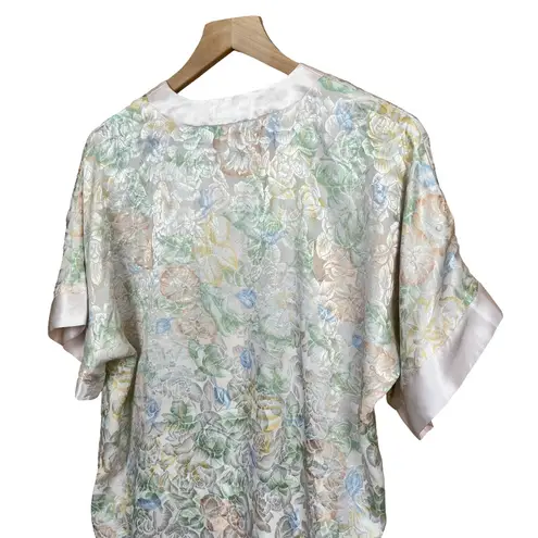 Amanda Smith VTG 90s Short Sleeve Button Down Pink Floral Satin Night Shirt