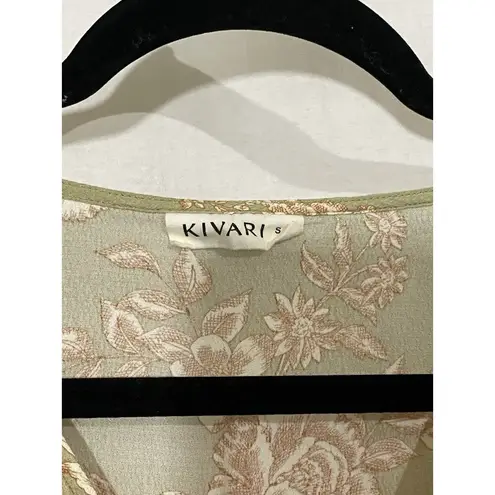 Kivari Lani Dress Midi Size Small Khaki Floral Short Sleeve Boho Green
