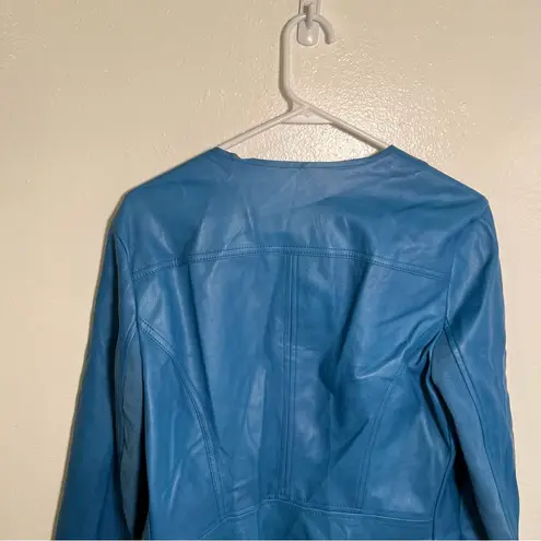 INC International Concepts Vegan Leather Draped Front Jacket Blue M Size M