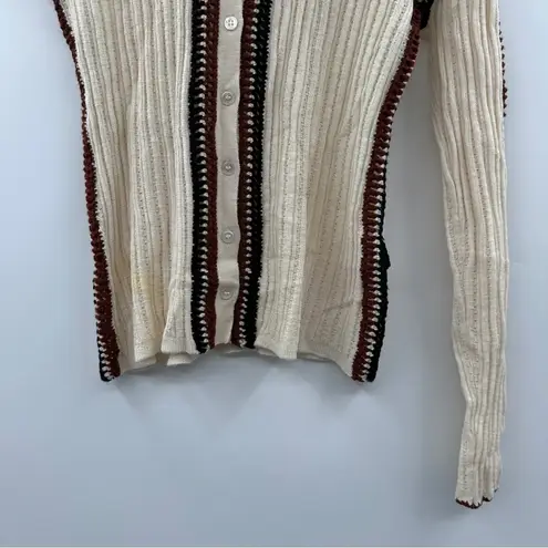 RTR Sea New York Riva Ribbed Embroidered Wool Collared Button Front Top Sz 8 Brown