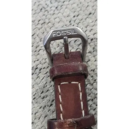 Fossil ES1117 Rectangle Gold Tone Face Brown Leather Link Watch Women