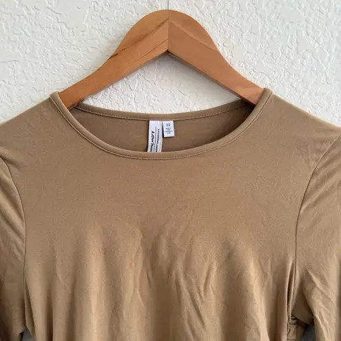 & Other Stories Brown Tan Side Ruched Long Sleeve Blouse Top Crew Neck Medium M
